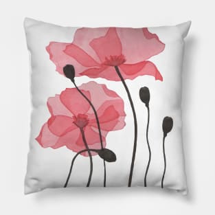 Poppy Floral Watercolor Pillow