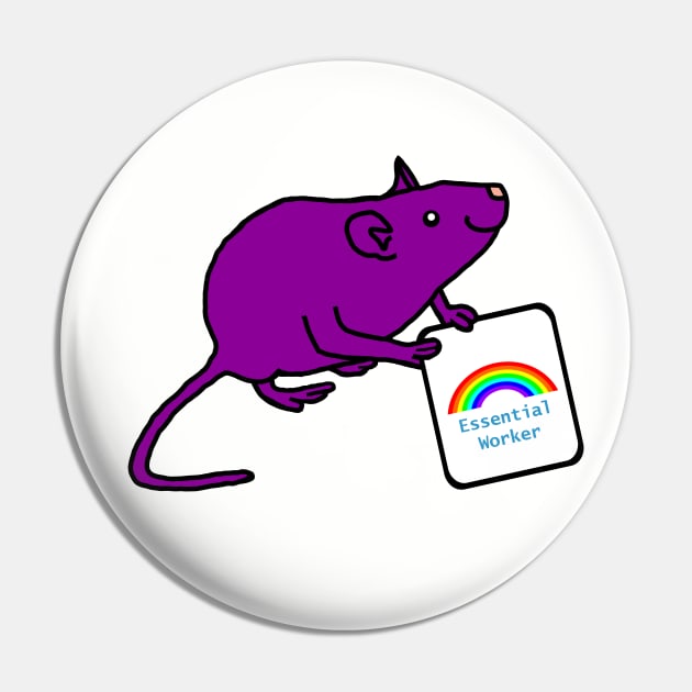 Purple Rat with Essential Worker Rainbow Sign Pin by ellenhenryart