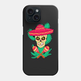 Mexican sugar skull with hat and maracas. Phone Case