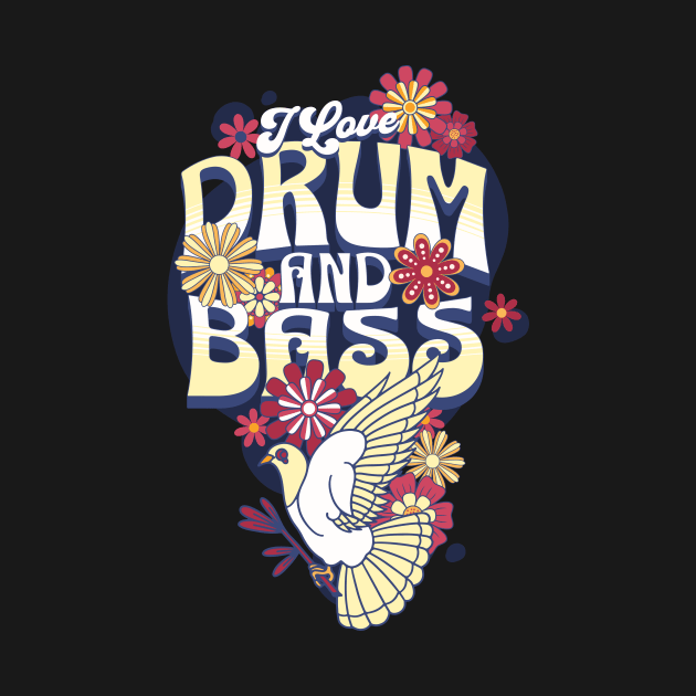 DRUM AND BASS  - I Love Retro Bird (navy/maroon/beige) by DISCOTHREADZ 