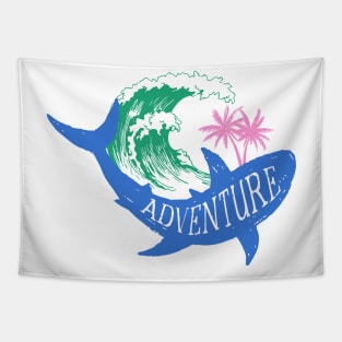 Shark and Waves Illustration with Adventure Quote Tapestry