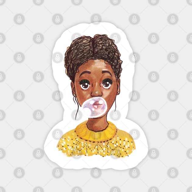 Afro-Amrican girl with chewing gum Magnet by tetiana12.art
