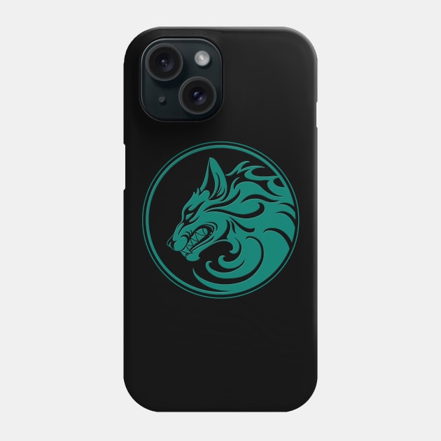 Growling Teal Blue and Black Wolf Circle Phone Case by jeffbartels