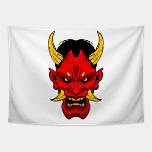 red oni mask golden fang Tapestry