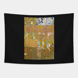 Golden brown textiles, mixed media, fiber art, tan beige green blue purple pink Tapestry