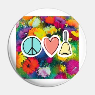 Peace Love Handbells Flower Pattern 2 Pin