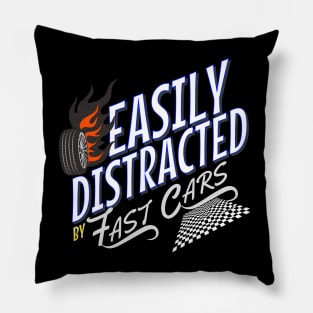 Easily Distracted By Fast Cars Speed Checkered Flag Funny Pillow