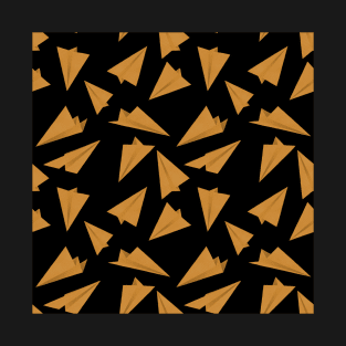 Paper Planes Pattern Golden Black T-Shirt