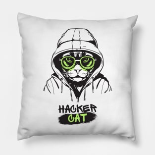 hacker cat smart cat Pillow