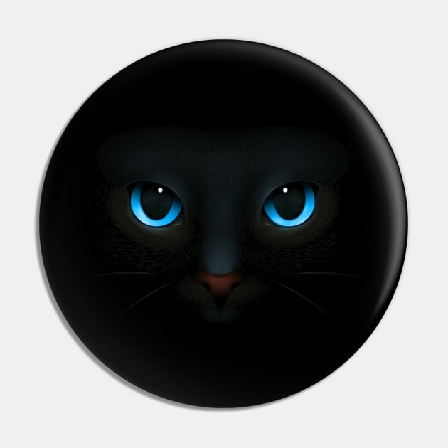 Blue-Eyed Black Cat Blending into The Night Graphic Art Pin by Destination Christian Faith Designs