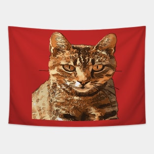 Gorgeous Tabby Cat With Staring Eyes Black Outline Art Tapestry