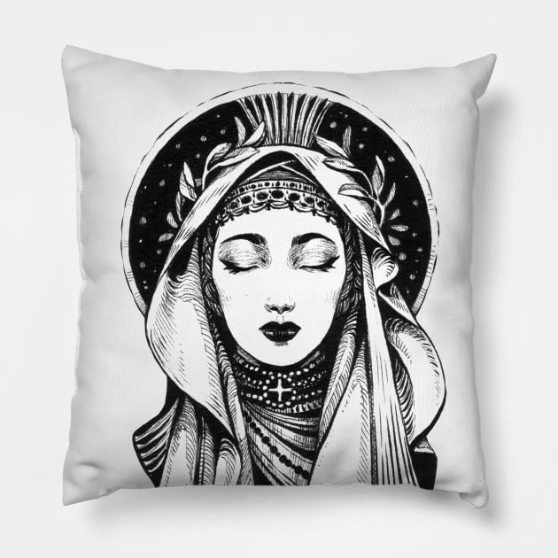 Ink Holy Maiden Pillow by Dimary