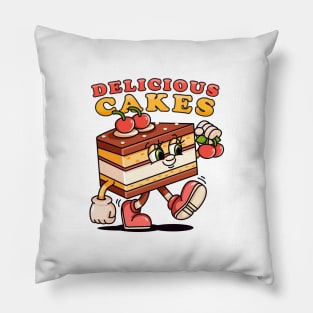 Delicious cake, retro mascot cartoon Pillow