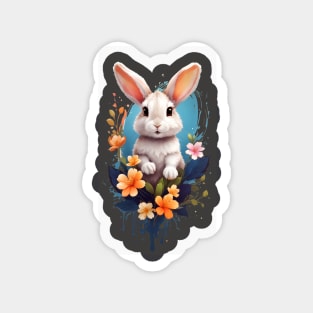 Cute Rabbit With Splash Flower Magnet