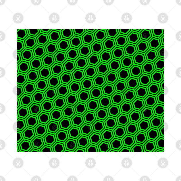 Pattern hexagonal green on black background by la chataigne qui vole ⭐⭐⭐⭐⭐