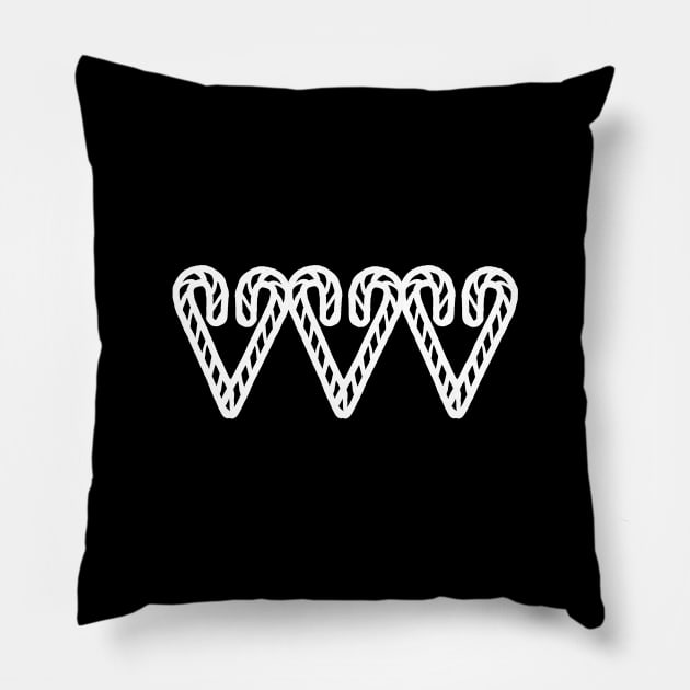 White Line Candy Cane Hearts for Christmas Pillow by ellenhenryart