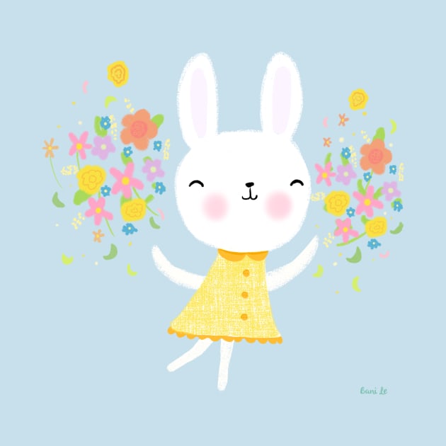 Dancing Bunny With Flowers by LittleBunnySunshine