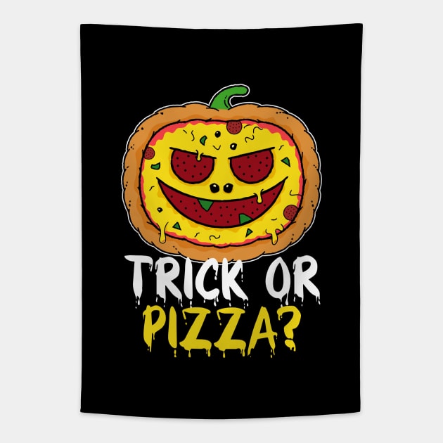 Pizza Halloween - Funny Pumpkin Pizza Face Tapestry by propellerhead