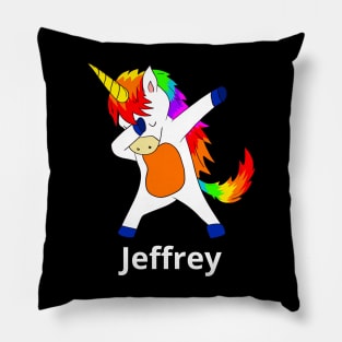 Jeffrey First Name Personalized Dabbing Unicorn Pillow