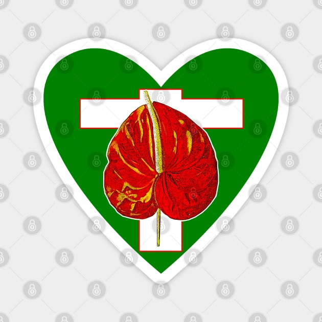 red flower and green heart Magnet by Marccelus