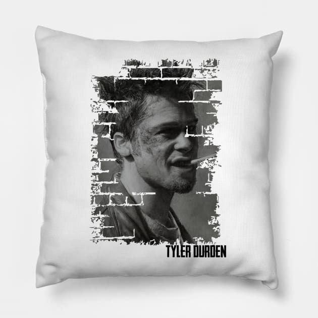 Tyler Durden black and white Pillow by Finito_Briganti