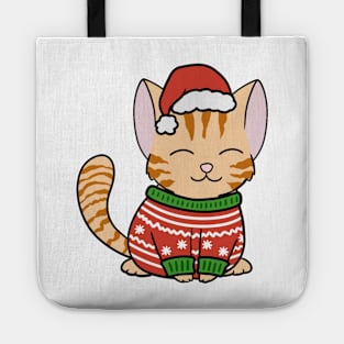 Christmas Sweater Orange Tabby Cat Tote