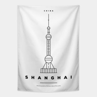 Shanghai Minimal Black Line Design Tapestry