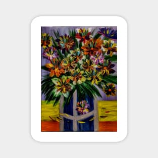 beautiful lovely boutique of abstract vibrant colorful  flowers in a tall glass vase Magnet