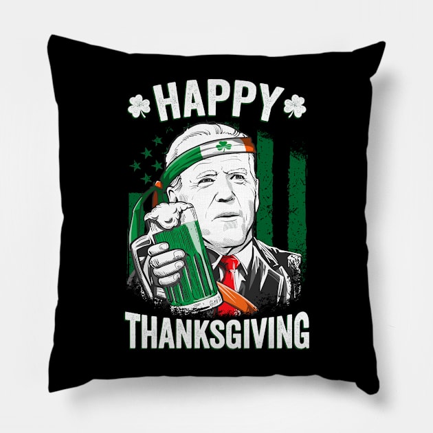 Funny Confused Joe Biden Happy Thanksgiving For St Patricks Day Pillow by petemphasis
