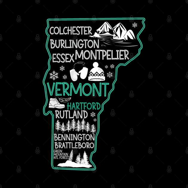 Vermont Hartford cute map Burlington Rutland Bennington Brattleboro Colchester by BoogieCreates