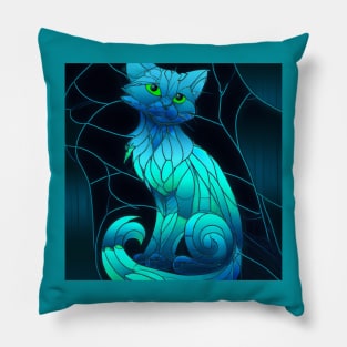 Blue Stained Glass Cat Pillow