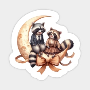 Valentine Happy Raccoon Couple On Moon Magnet