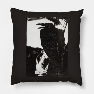 Raven on a tree branch Pillow