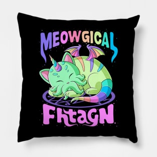 Cute Cat Cthulhu Unicorn dreaming. Cathulhucorn Meowgical Pillow