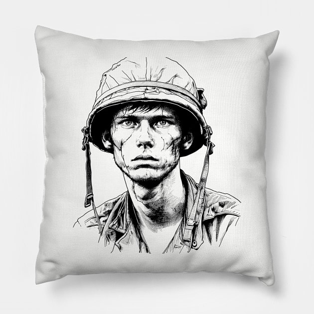 anti war tshirt, anti war, anti war shirt, peace, waging peace, no war, no more war, artistic sketch, art sketch, artist sketch Pillow by Thunder Biscuit