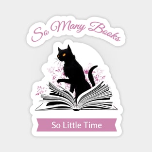 Cat and book, so many books, flowers growing from book, Books Sticker, student gift, lover books Magnet