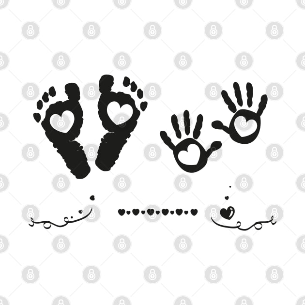 Twin baby girl and boy hand and foot print black and white by GULSENGUNEL