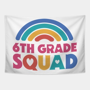 Cute School Teacher 6th Grade Squad with Retro Rainbow and Hearts Tapestry