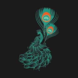 Turquoise peacock tattoo and colorful feather T-Shirt