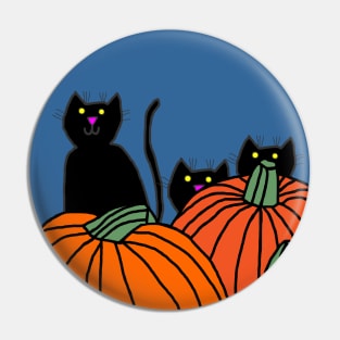 Three Black Cats in the Halloween Pumpkin Patch Pin