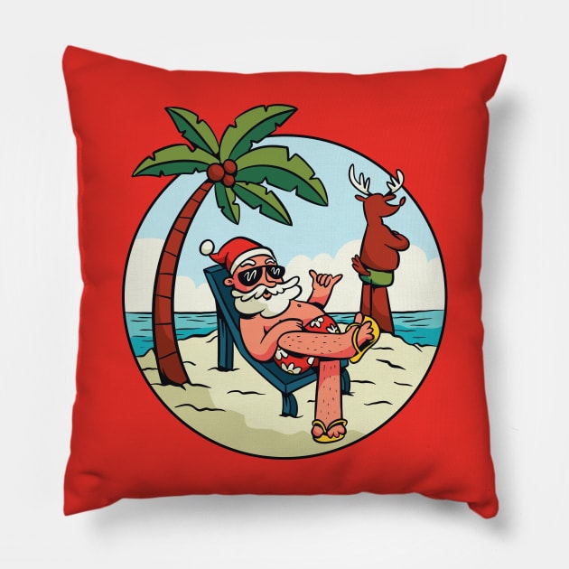 Cute Cartoon Santa on the Beach Pillow by SLAG_Creative