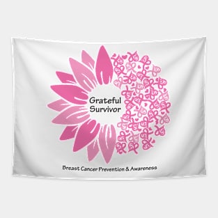 Breast cancer survivor with flower, hearts, ribbons & black type Tapestry