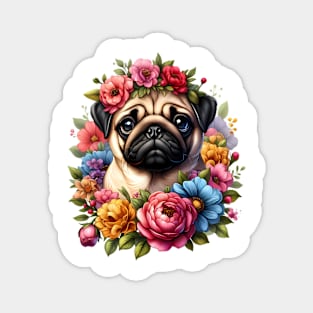 A pug decorated with beautiful colorful flowers. Magnet