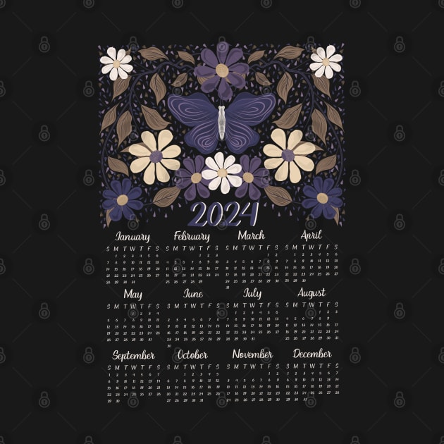 2024 butterfly floral calendar by Mysooni