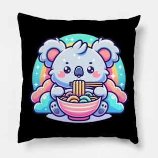 Cute Kawaii Koala Bear Eating Bowl of Ramen Pastel Anime Pillow