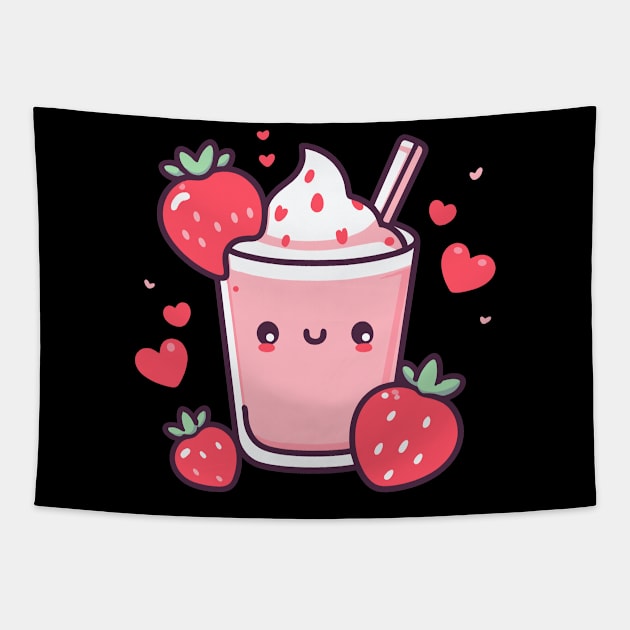 Kawaii Strawberry Milkshake | Cute Kawaii Food Characters | Kawaii Lovers Tapestry by Nora Liak