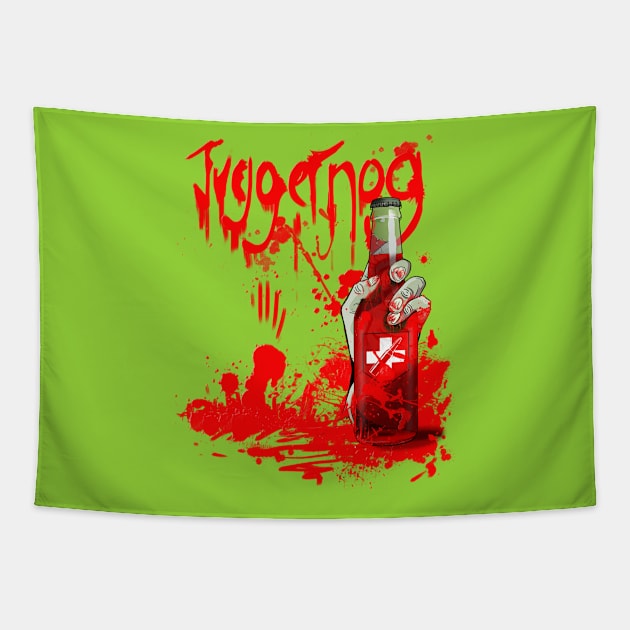 Zombie Hand Bloodied Juggernog on Lime Green Tapestry by LANStudios