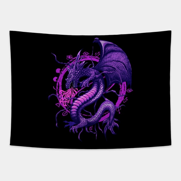 Mystical Purple Dragon in Flight Tapestry by Artist Layne