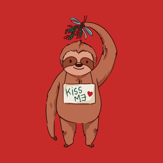 Merry Slothmas // Cute Christmas Sloth with Mistletoe by SLAG_Creative