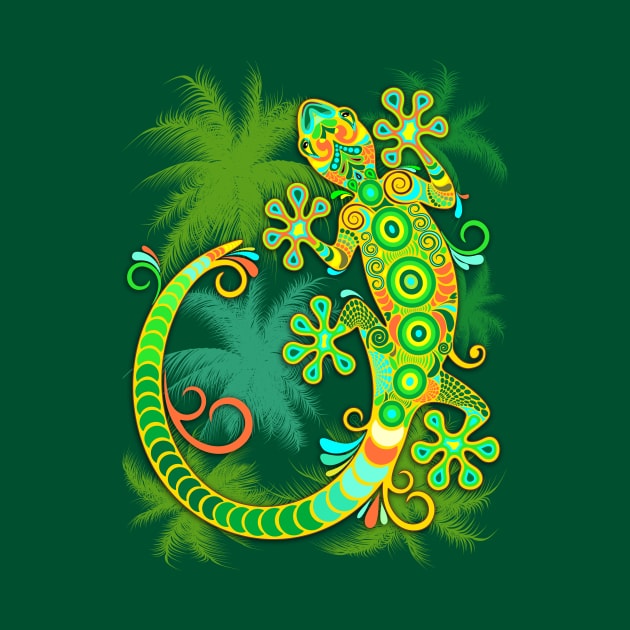 Gecko Lizard Colorful Tattoo Style by BluedarkArt